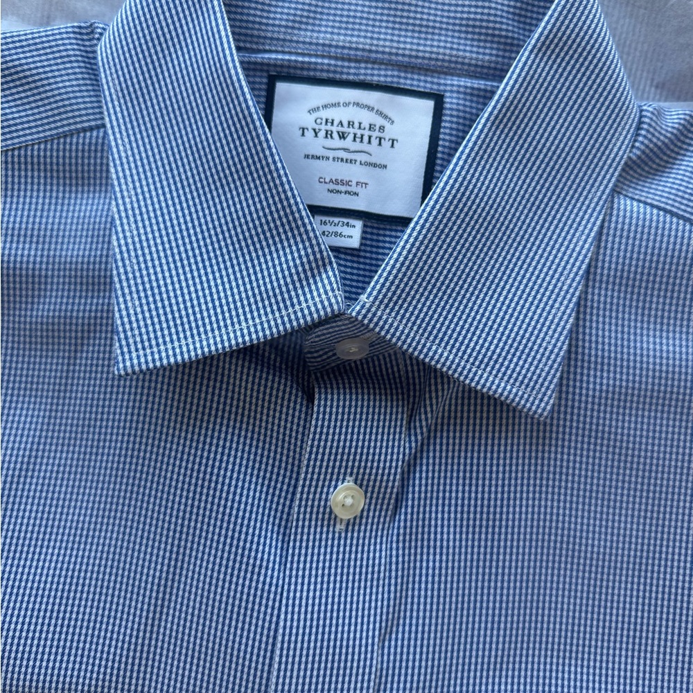 Charles Tyrwhitt Navy and White Striped Dress Shirt